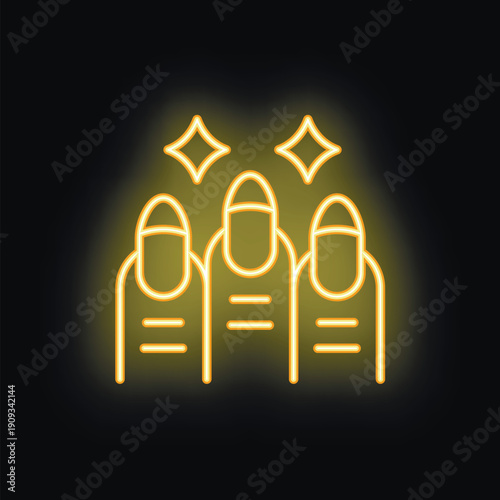 Neon sign representing three manicured nails with glowing tips, ideal for beauty and care advertisement