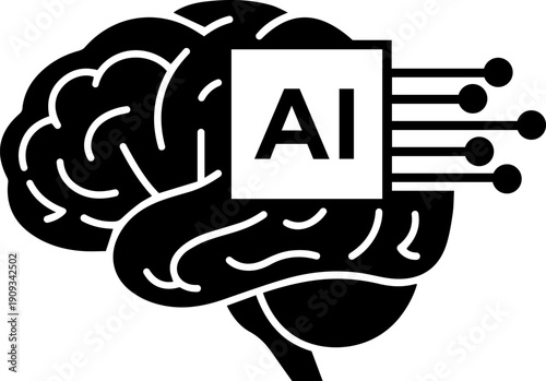 AI brain technology concept with microchip integration