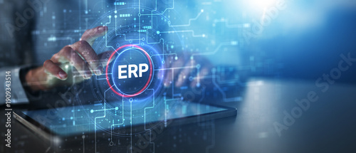 Fotografie ERP System and Enterprise Resource Planning Illustrated on Futuristic Digital Interface