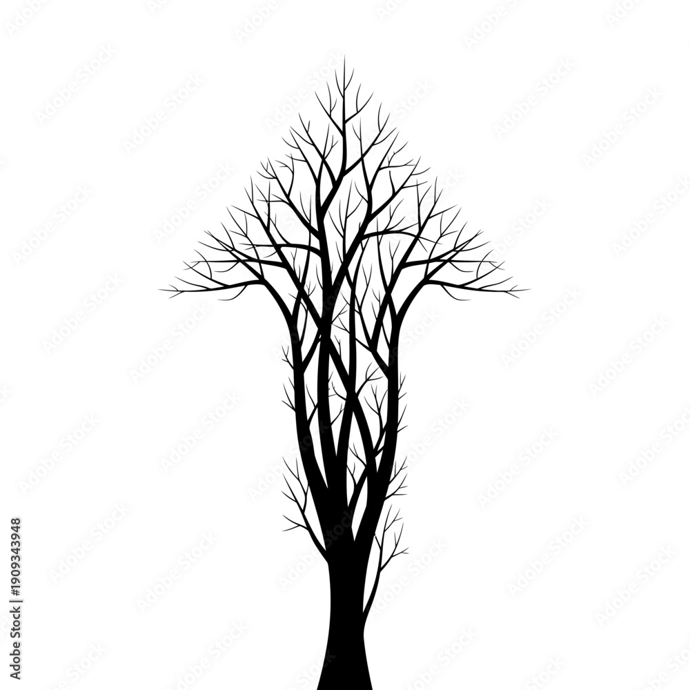 Obraz premium Abstract Bare Tree Silhouette with Branching Patterns on White Background