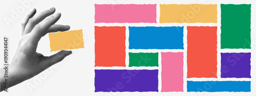 Scribble frame elements for design. Wavy organic rectangles in hand drawn style. Halftone collage hand, text boxes.