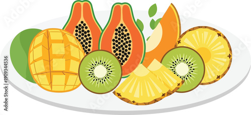 A plate of sliced fresh tropical fruits