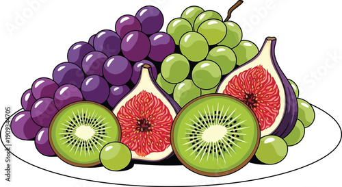 Fresh fruit platter with grapes kiwi and figs