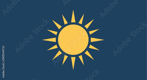 Bright Yellow Sun Icon with Sharp Rays on Dark Blue Background