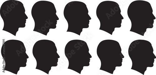 Silhouettes of multiple people in a row facing right