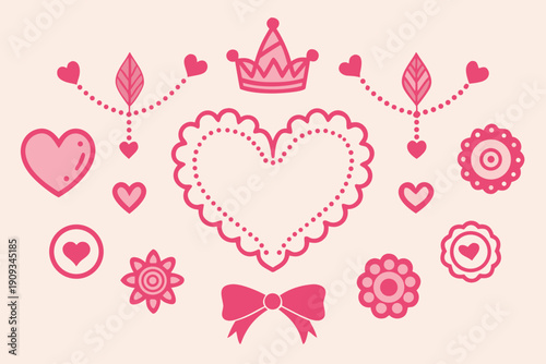 Valentine's day pink heart icons and symbols