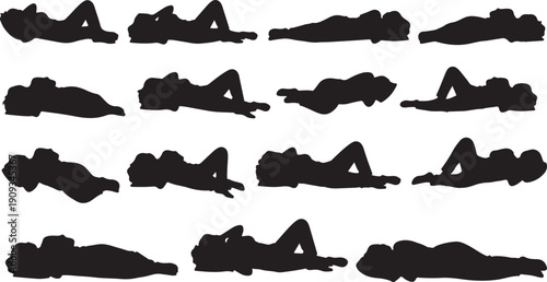 Silhouette of woman doing yoga poses in various positions