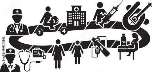 Healthcare workers and patients in a medical setting illustration