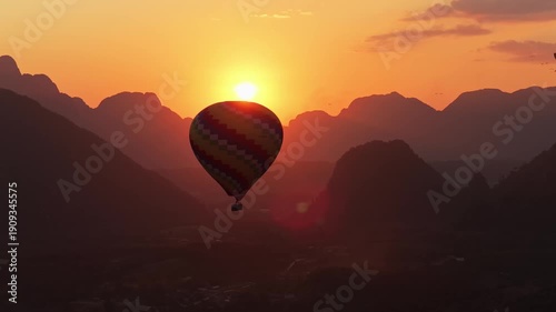 Hot Air Balloon at Sunset in Vang Vieng