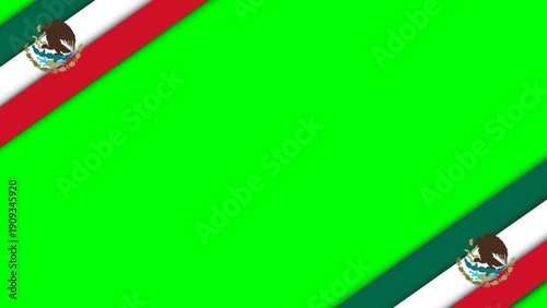 Mexico Flag-Inspired Green Canvas With Diagonal Red White Stripes And Coat Of Arms, creating a modern, patriotic backdrop for national pride, culture, and design projects.