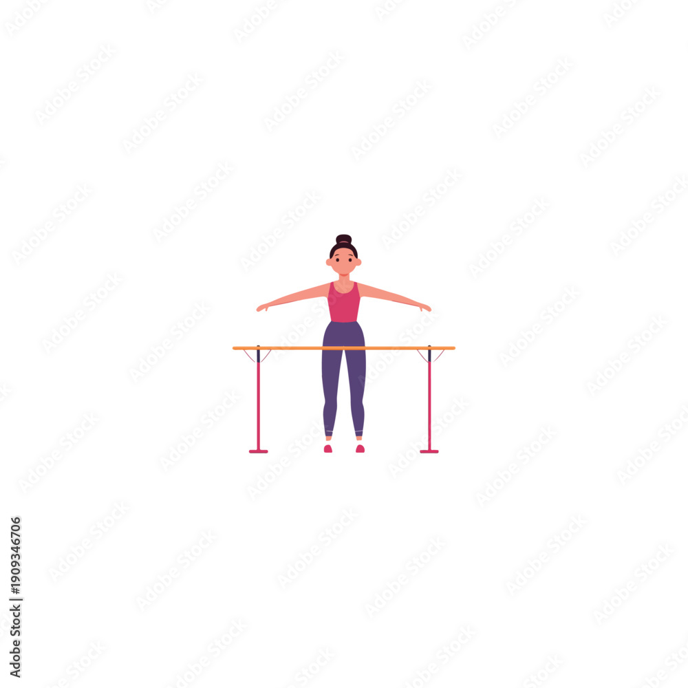 Fototapeta premium Ballet Dancer at Barre, Flat Illustration, Fitness Design Element