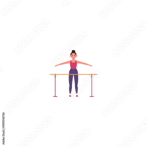 Ballet Dancer at Barre, Flat Illustration, Fitness Design Element