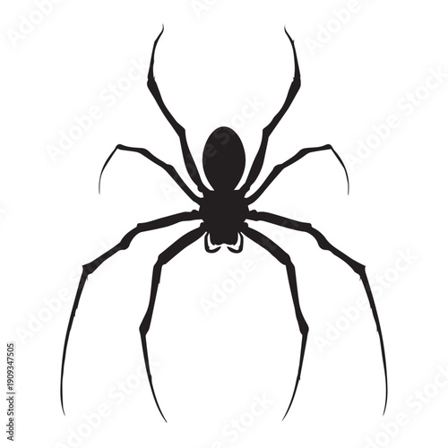Dropping spider silhouette vector capturing a spider descending on silk thread, clean lines, bold shape, scalable design, ideal for logos, Halloween, branding.