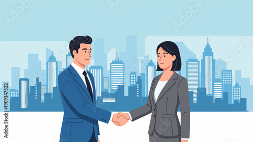 Professional business people shaking hands, a collaborative vector illustration representing partnership, agreement, and successful urban corporate deals