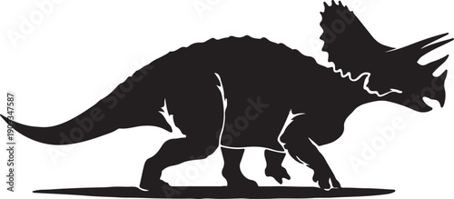Leptoceratops silhouette vector featuring a small prehistoric dinosaur with frill, clean lines, bold shape, scalable design, ideal for education, logos, branding.
