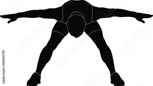 Athlete Fitness Silhouette Stretching Warmup Exercise Training Sport Body Flexibility Balance Strength Workout Pose Motion Vector Illustration Black White