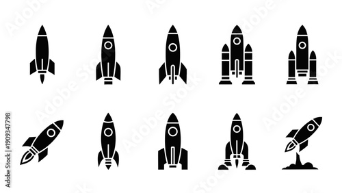 Black silhouettes of various rockets.