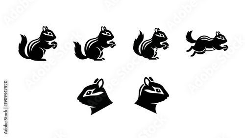 Collection of black squirrel silhouettes.