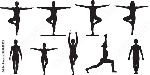 Yoga poses silhouettes for fitness and wellness concept designs
