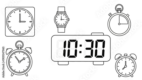 Collection of various clock faces.