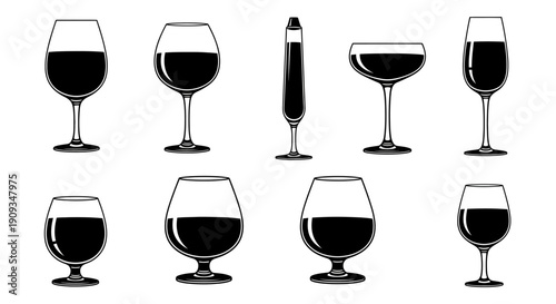 Collection of Assorted Drinkware: Wine, Cocktail, Brandy, Champagne Glasses