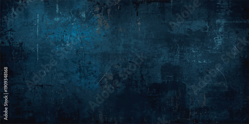 A dark and dirty blue grunge background features an aged vintage texture with a rough paint effect on an old antique wall surface for a textured design backdrop.