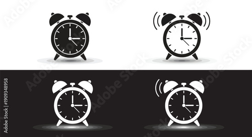 Vector Illustration of Alarm Clocks in Various States and Backgrounds