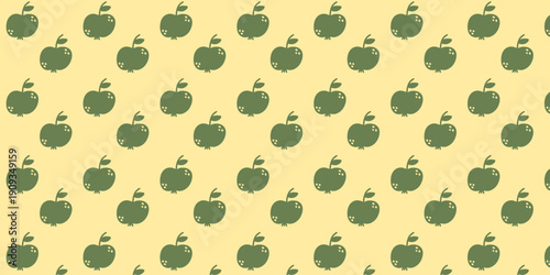 Cute seamless pattern with small apples in flat style. Repeating fruit background ideal for packaging, textiles, wallpaper, kitchen decor and surface design.