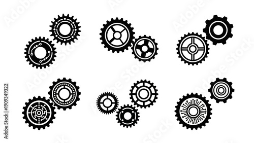 Set of Vintage Gears and Cogs, Mechanical Elements, Industrial Design