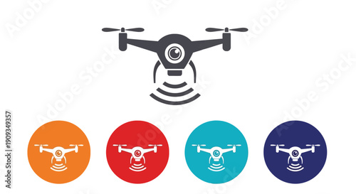 Vector Illustration of Drones with Different Color Schemes and Camera Angles