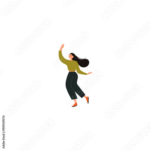 Woman Dancing Upbeat, Modern Flat Illustration on White Background