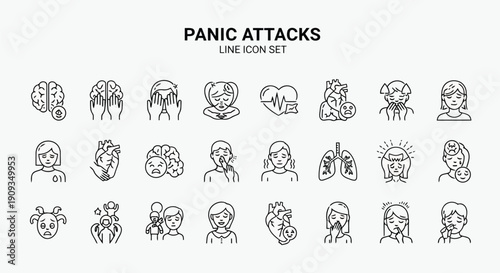 Vector Illustration Panic Attacks Line Icon Set Anxiety Mental Health