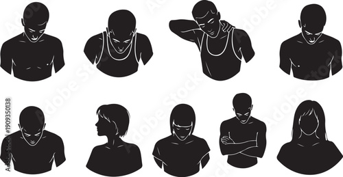 Silhouette of people with various poses and necklaces on