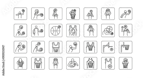 Vector Illustration Basketball Icons Set for Sports Design Projects Online
