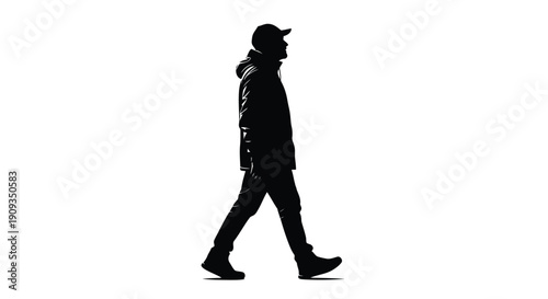 Vector Illustration of a Man Walking in Silhouette against White Background