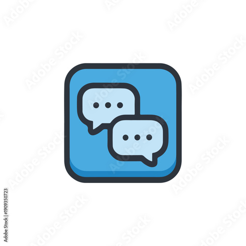 Chat Bubbles Icon on Blue Square for Communication
