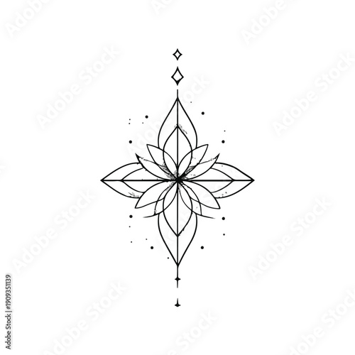 Elegant Black Floral Symbol with Geometric Star Design