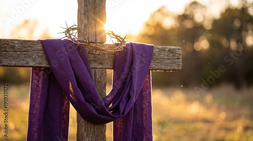 Religious Symbol of Passion of Christ and Lent Season on Wooden Cross