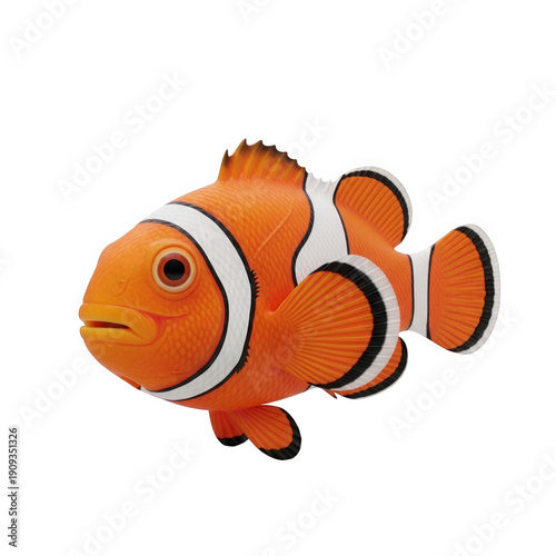Vibrant clownfish toy with white and black stripes swimming solo