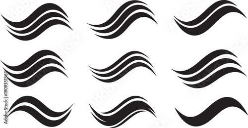 Black and white wavy lines abstract design elements set