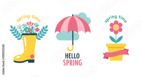 Three illustrations depicting moments from the spring season celebration, vector illustration