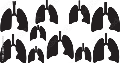 Human lungs anatomy illustrations in black and white background