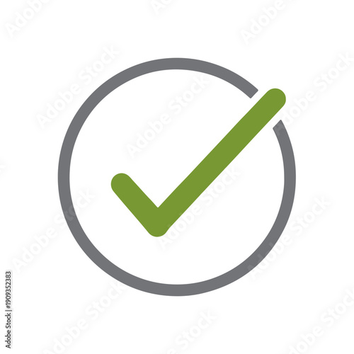 Modern Green Checkmark within Grey Circle on White Background