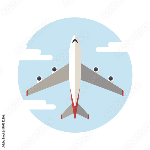 Overhead Airplane View with Sky and Clouds Illustration