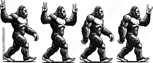 bigfoot, sasquatch, yeti, cryptid, ape, monster, creature, folklore, legend, myth, primate, beast, humanoid, walking, illustration, silhouette, mascot, graphic, cartoon, parody