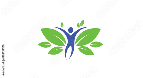 Vector Illustration of a Person Surrounded by Green Leaves Symbolizing Harmony
