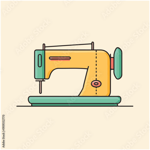 Sewing Machine Illustration Flat Design, Pastel Colors, Minimalist Style