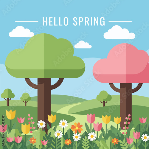 Vector illustration landscape beautiful park celebrate hello spring season