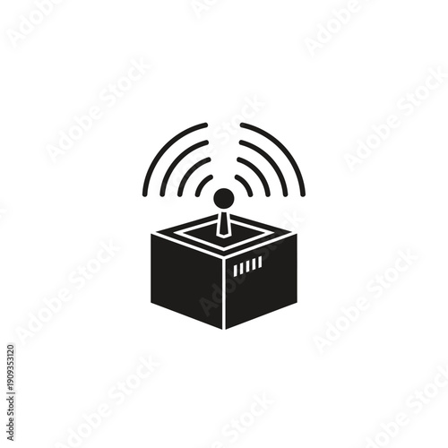 A black and white graphic of a router transmitting wireless signals