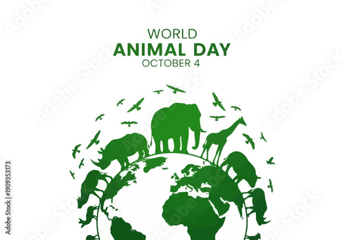World animal day graphic with animal silhouettes on earth